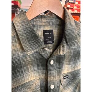 RVCA Vesuvio Flannel Shirt Mens Small Green Button Up Outdoors Work